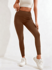 New autumn and winter high waisted, waist cinching, hip lifting fitness yoga pants, warm outdoor running and fitness pants (Color: khaki, size: M)